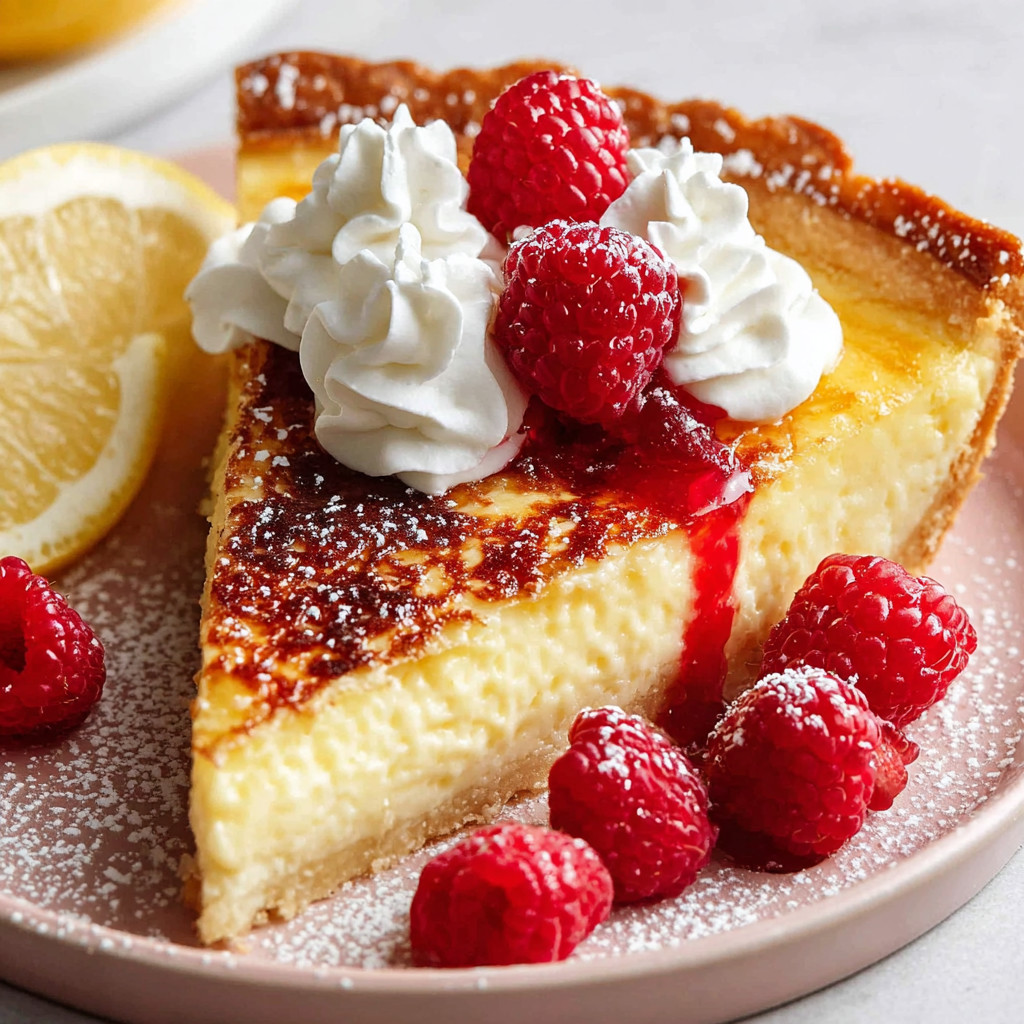 A slice of cheesecake with raspberries on top.