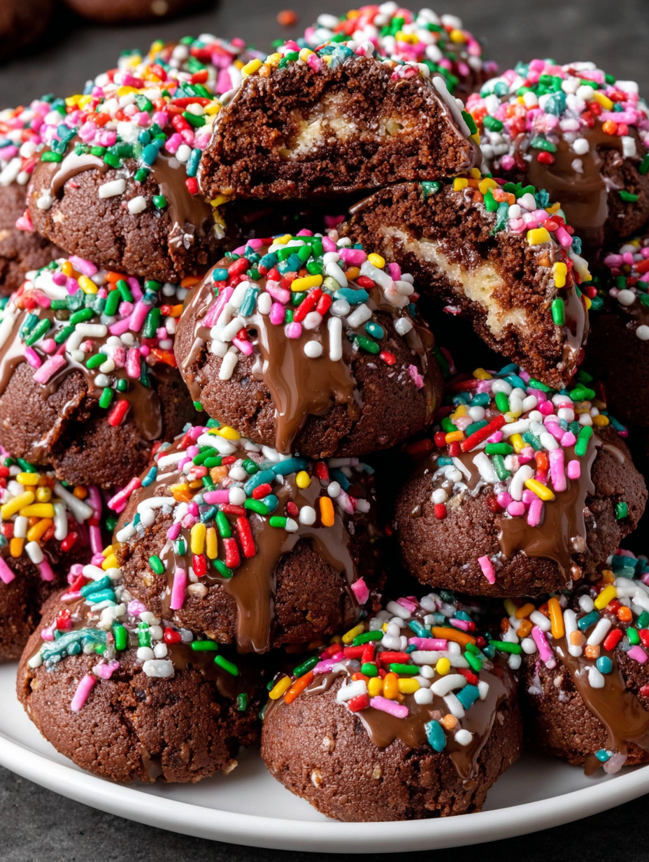 Chocolate chip cookies with chocolate drizzle.