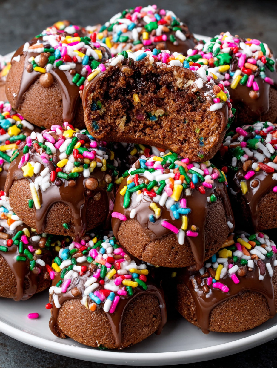 Chocolate covered cookies with sprinkles.