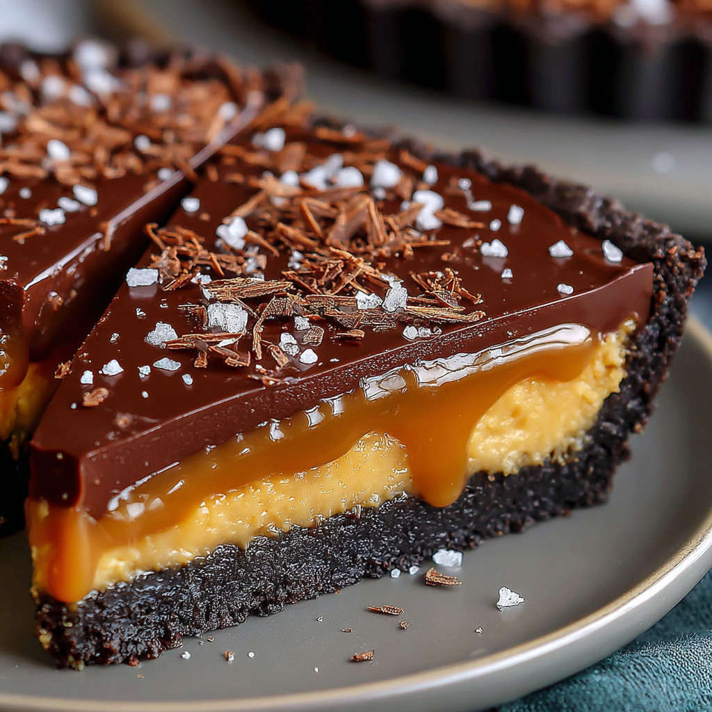 A slice of chocolate cake with a drizzle of caramel.