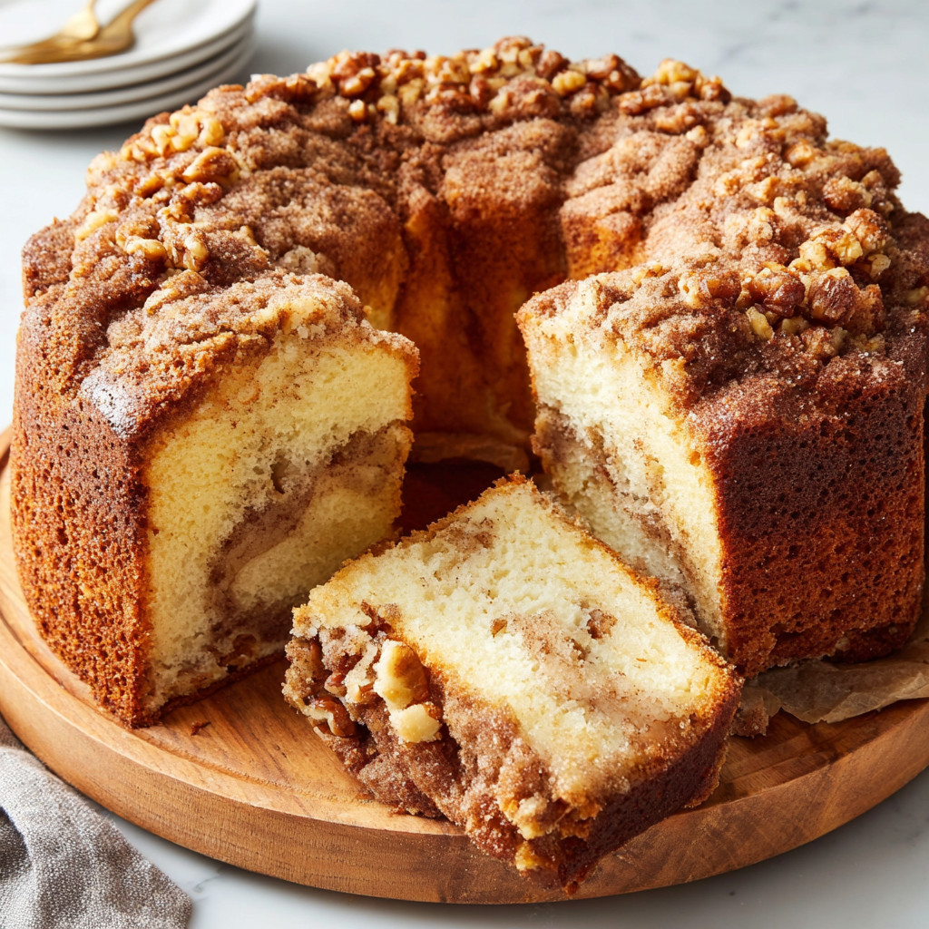 A slice of cake on a wooden platter.