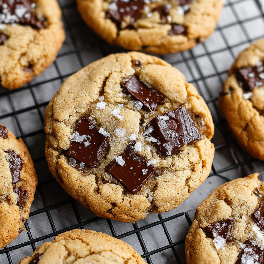 A close up of a chocolate chip cookie.