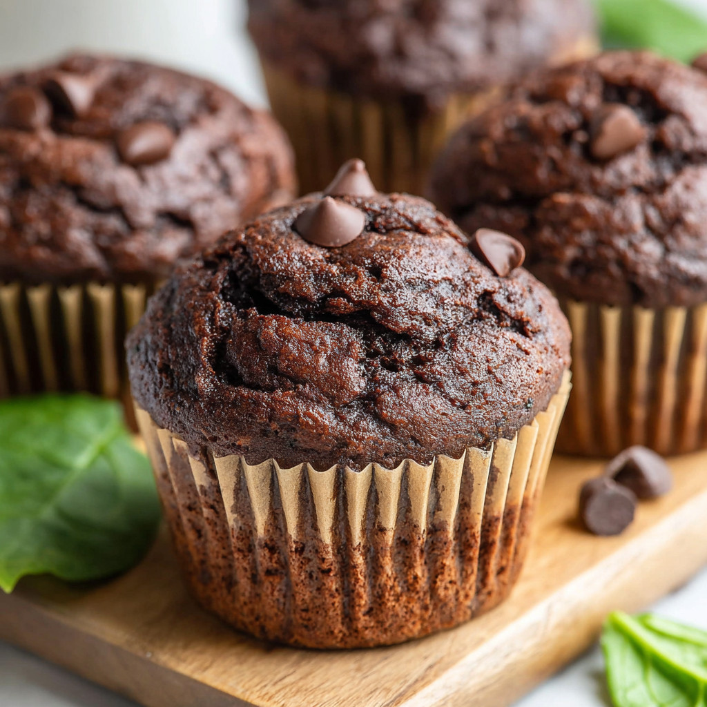 Chocolate muffins on a wooden tray.