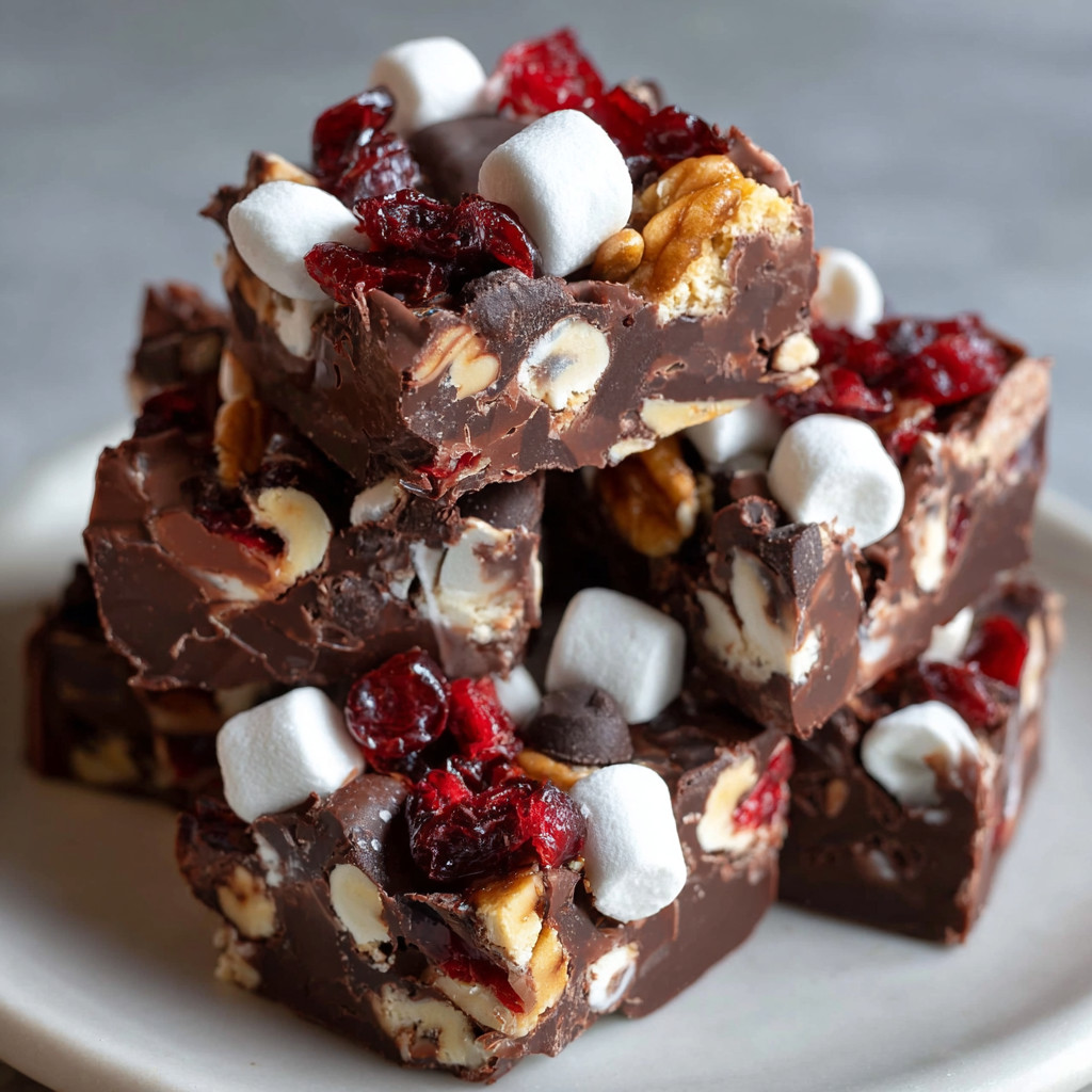 A stack of chocolate and marshmallow squares.