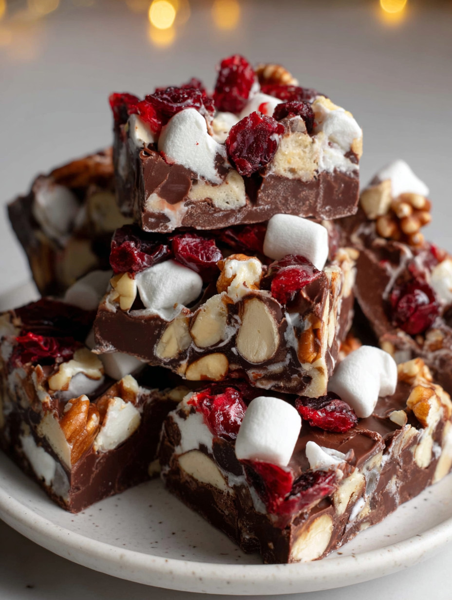 A stack of chocolate and marshmallow squares.