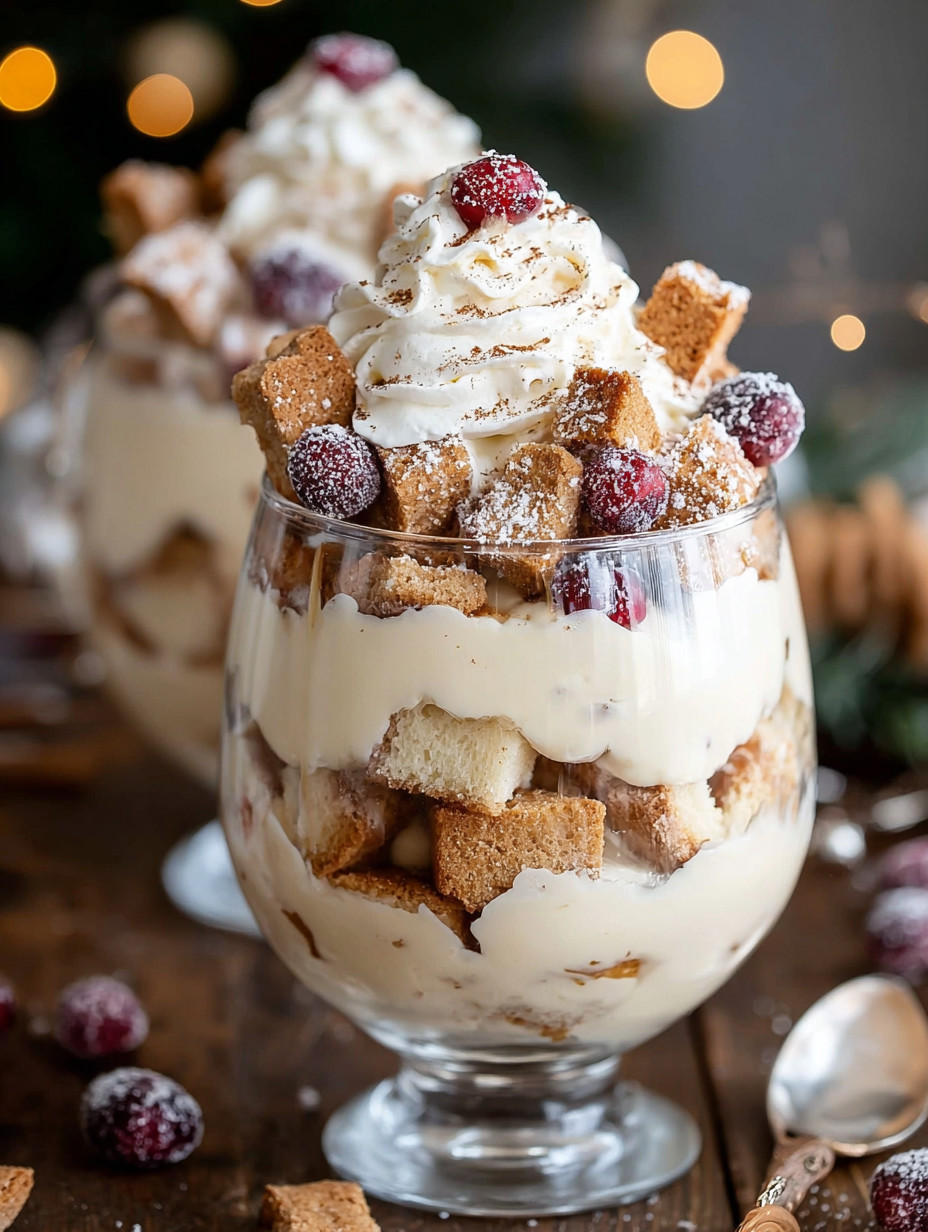 A glass of dessert with crumbs and whipped cream.