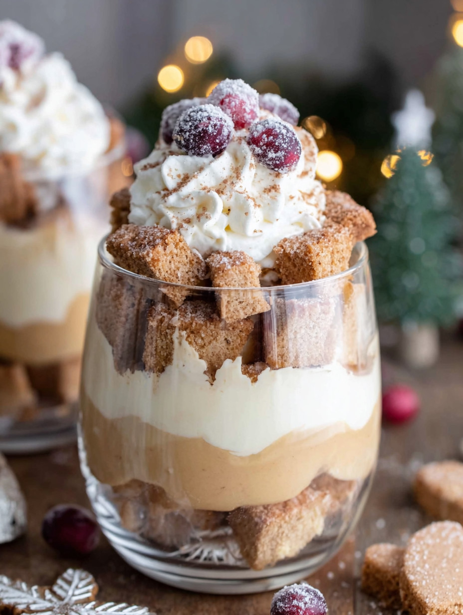 A glass of dessert with a cookie on top.