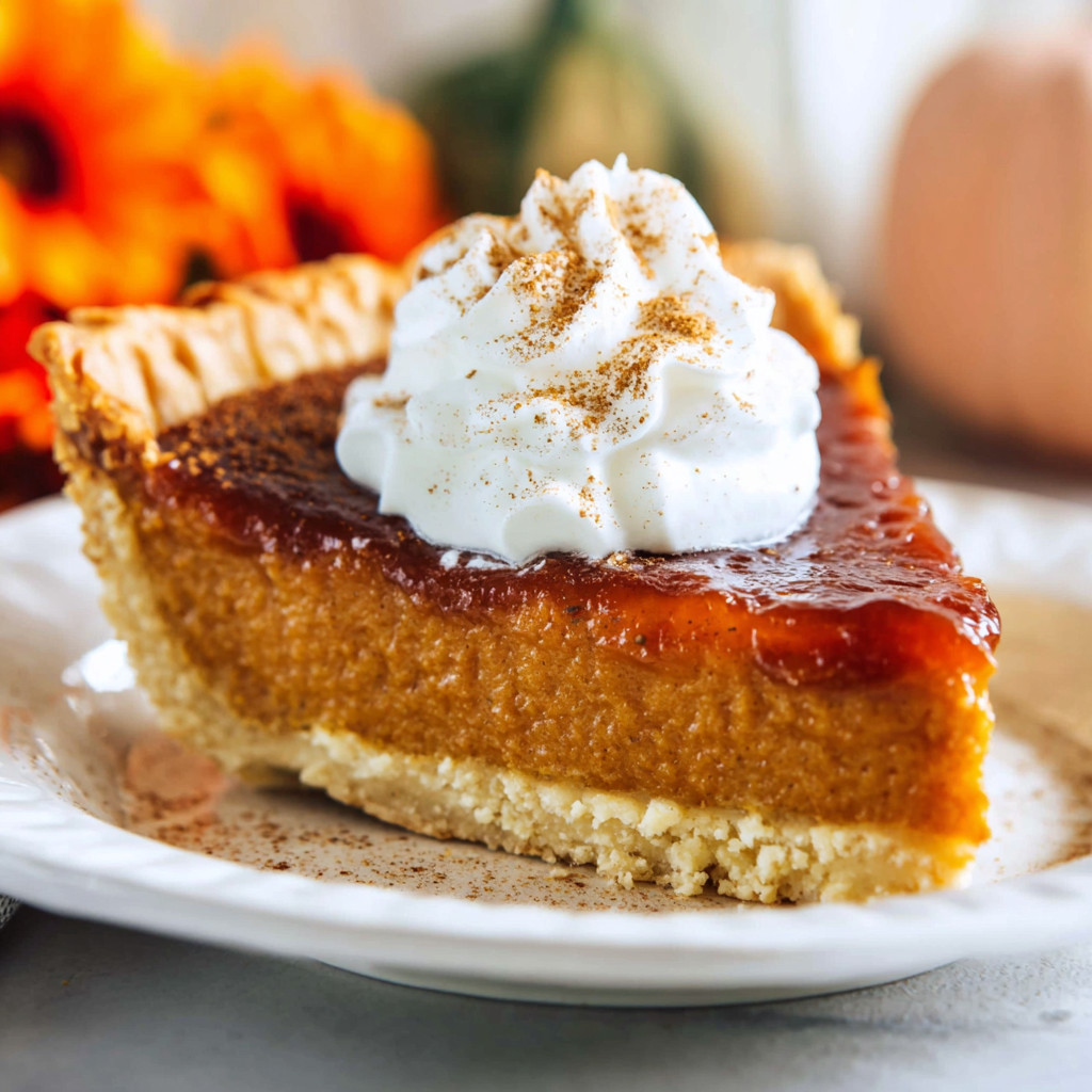 A slice of pie with whipped cream on top.