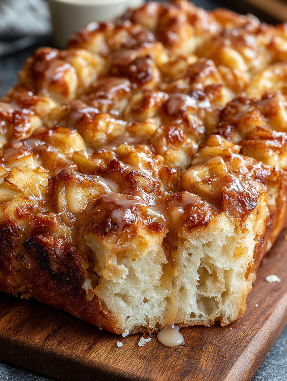A slice of cinnamon bread on a wooden table.