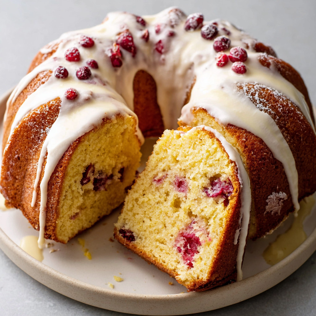 A cake with white frosting and red berries.