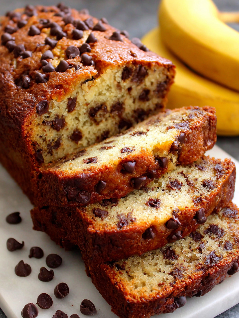 A slice of chocolate chip banana bread.