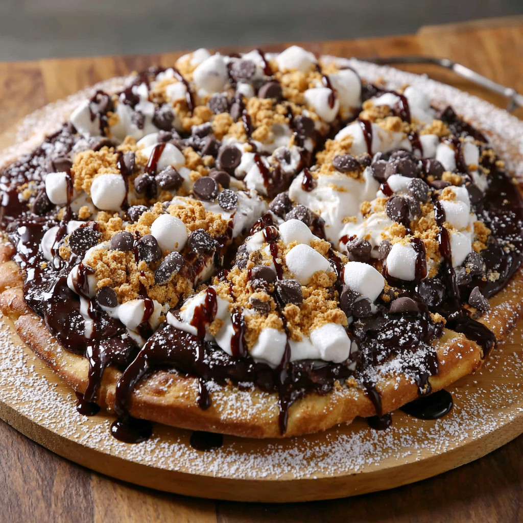 A chocolate and marshmallow pizza.