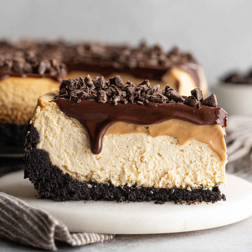 A slice of chocolate cake with chocolate drizzle.