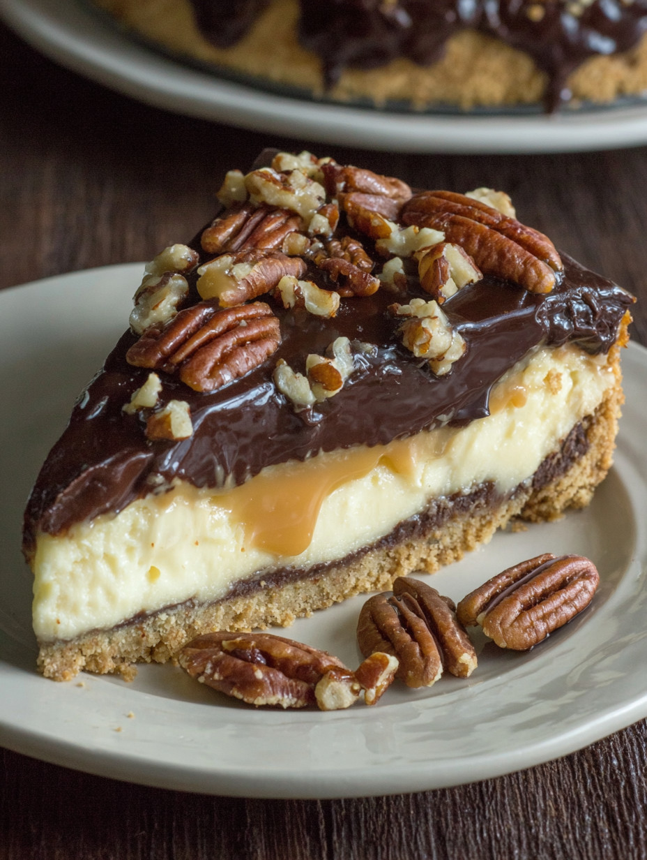 A slice of chocolate cake with walnuts on a white plate.