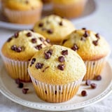 A plate of muffins with chocolate chips.