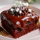 A chocolate cake with marshmallows on top.