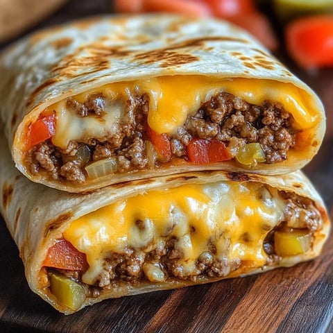 Two cheeseburger wraps with cheese and tomatoes.