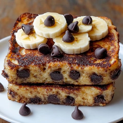 A stack of banana pancakes with chocolate chips on top.