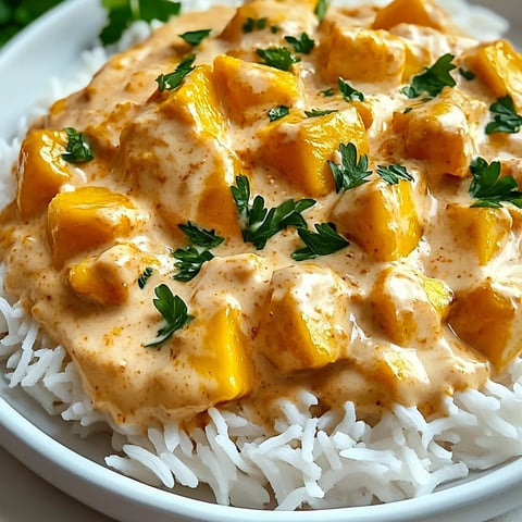 A bowl of rice and chicken with a creamy sauce.