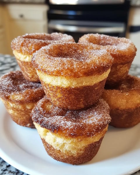 A plate of cinnamon sugar French toast muffins.