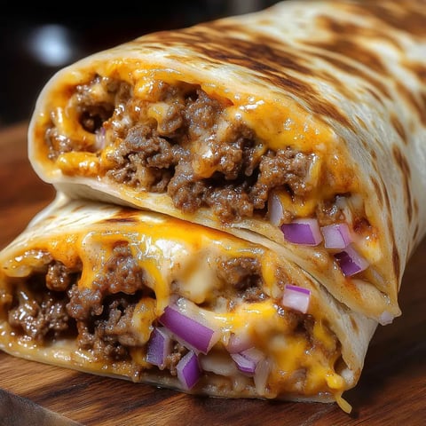 A burrito filled with cheeseburger.