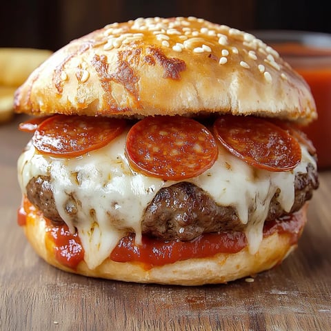 A pizza burger with pepperoni and cheese.