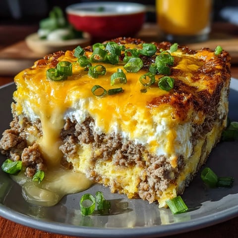 A delicious sausage, egg, and cream cheese casserole.