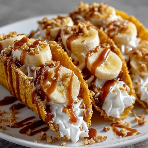 A plate of banana and caramel tacos.