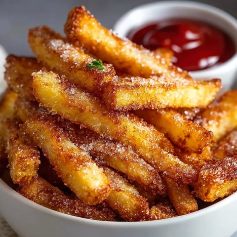 A bowl of crispy air fryer apple fries.