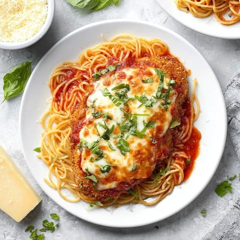 A plate of chicken parmesan with pasta.