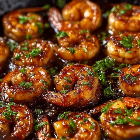 A pan of shrimp with a sauce.