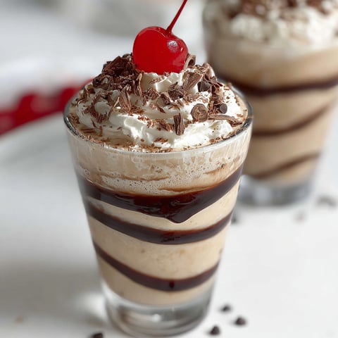 A glass of frozen mudslide with a cherry on top.