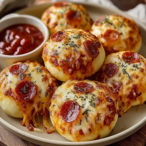 A plate of cheese and pepperoni stuffed mushrooms.